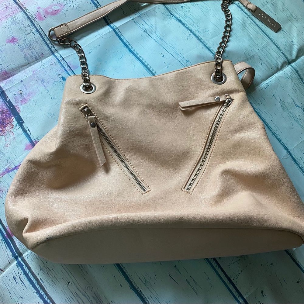 Cesca peach colored Double chain strap purse